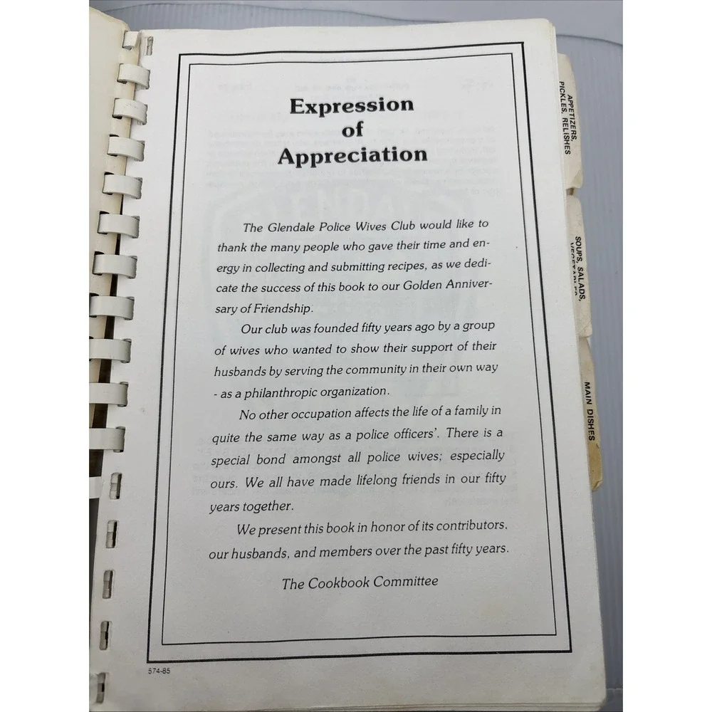 Cookbook Glendale Police Wives Club Glendale California 1985 50th‎ Anniversary